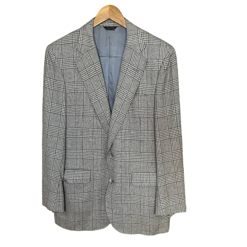 Vintage Corbin Blazer Mens 40R Tweed Glen Plaid Beige Gray Sport Coat 90s *READ